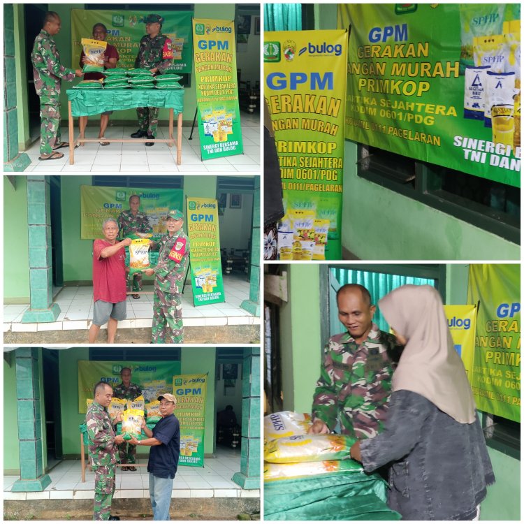 Koramil 0111/Pagelaran Kodim 0601/Pandeglang Buka Stand Gerakan Pangan Murah Jaga Stabilitas Harga Beras