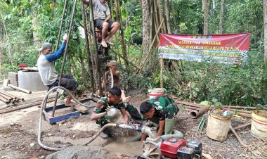 Satgas TMMD Ke-126 Kodim 0601/Pandeglang Dampingi Pengeboran Sumur Bor Titik Ke-4 di Desa Cikentrung