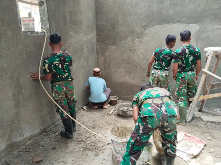 Satgas TMMD ke-126 Laksanakan Pekerjaan Pengacian Tembok pada Rumah Layak Huni (RLTH) dengan Progres 82%