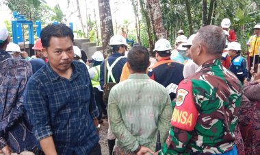 DANRAMIL DAN BABINSA KORAMIL 0105/MANDALAWANGI HADIRI DAN AMANKAN PERESMIAN PEMBANGUNAN SALURAN IRIGASI DAN BENDUNGAN CISEPUAN DESA PANDAT