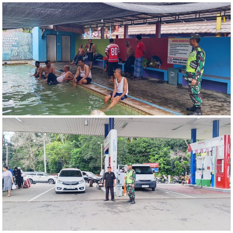 Babinsa Koramil 0103/Bjr Laksanakan Pemantauan SPBU dan Tempat Wisata Pemandian Air Panas Cisolong di Awal Tahun 2026