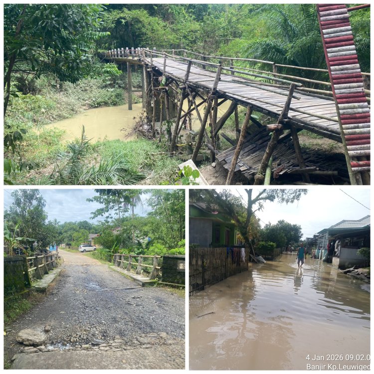 BABINSA KORAMIL 0116/CIKEUSIK LAKSANAKAN PEMANTAUAN DAN MONITORING BANJIR AKIBAT MELUAPNYA SUNGAI DI WILAYAH KECAMATAN CIKEUSIK