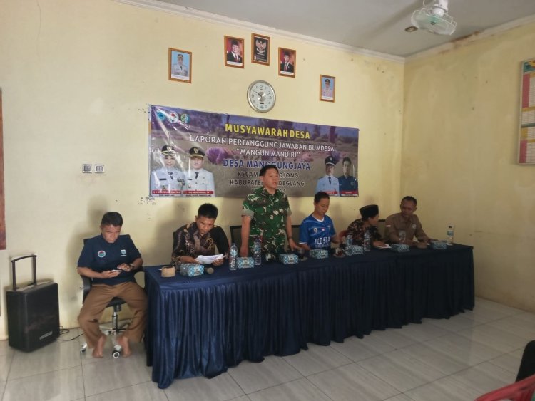 Kapten Arm Siswoyo Danramil 0108/Bojong Hadiri Musdes dan Laporan Pertanggungjawaban BUMDes Desa Manggungjaya