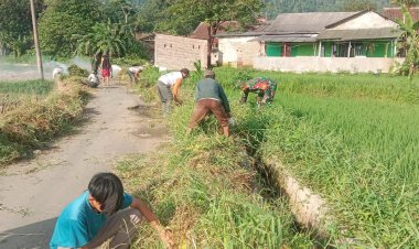 Babinsa Koramil 0105/Mandalawangi Laksanakan Karya Bakti Pembessian Jalan dan Irigasi Bersama Masyarakat Desa Pandat