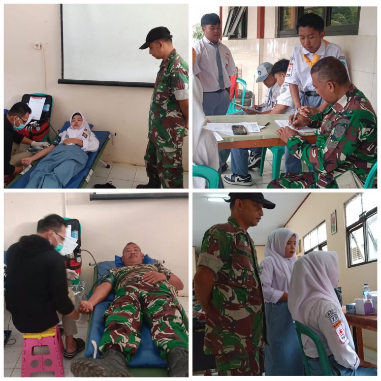 Peltu Suherlan Babinsa Koramil 0105/Mandalawangi Monitor Pelaksanaan Donor Darah dalam Rangka Milad ke-17 SMKN 8 Pandeglang