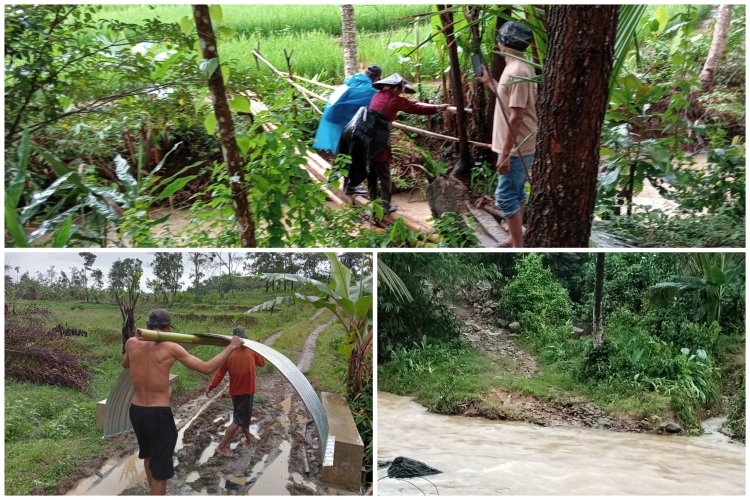 KORAMIL 0114/CIGEULIS – KODIM 0601/PANDEGLANG  Babinsa Laksanakan Monitoring Urgensi Pembangunan Jembatan Armco di Kp. Cibodas, Desa Sinarjaya, Kec. Cigeulis