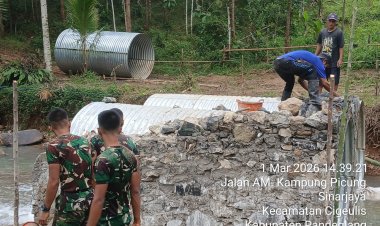 Kegiatan Pembangunan Jembatan Tunel Galvanized Armco – Koramil 0114/Cigeulis  Lokasi: Jalan AM, Kampung Picung, Desa Sinarjaya, Kecamatan Cigeulis, Kabupaten Pandeglang, Banten